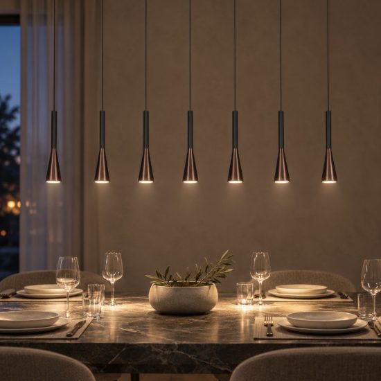Lampadario con 7 pendenti lineare per sala da pranzo caffe nero led 43,4w cct 2700k 3300k 4000k