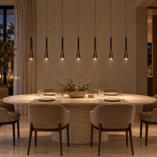Lampadario con 7 pendenti lineare per sala da pranzo caffe nero led 43,4w cct 2700k 3300k 4000k