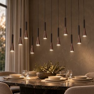 Lampadario con 12 pendenti a cascata per sala da pranzo caffe nero led 84w cct 2700k 3300k 4000k