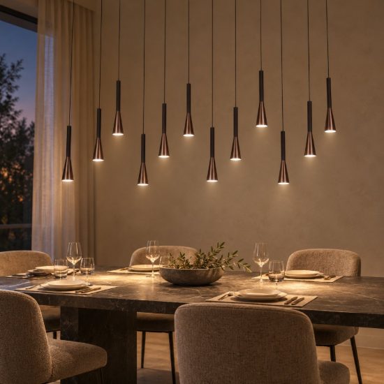 Lampadario con 12 pendenti a cascata per sala da pranzo caffe nero led 84w cct 2700k 3300k 4000k