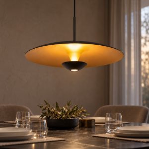 Lampadario a sospensione a disco per sala da pranzo contemporaneo nero oro led 12w 2700k