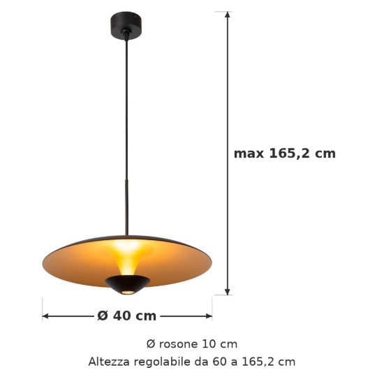 Lampadario a sospensione a disco per sala da pranzo contemporaneo nero oro led 12w 2700k