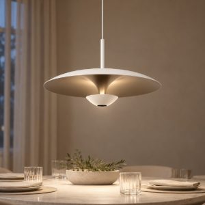 Lampadario a sospensione a disco per sala da pranzo contemporaneo bianco champagne led 12w 2700k