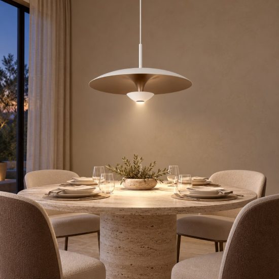 Lampadario a sospensione a disco per sala da pranzo contemporaneo bianco champagne led 12w 2700k