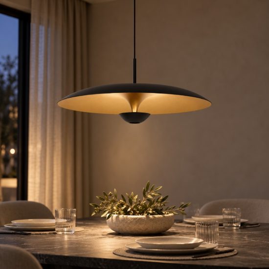 Lampadario a sospensione a disco per sala da pranzo contemporaneo nero oro led 16w 2700k