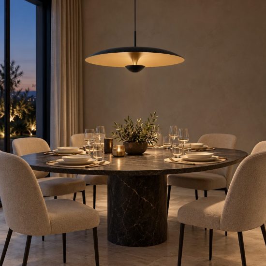 Lampadario a sospensione a disco per sala da pranzo contemporaneo nero oro led 16w 2700k