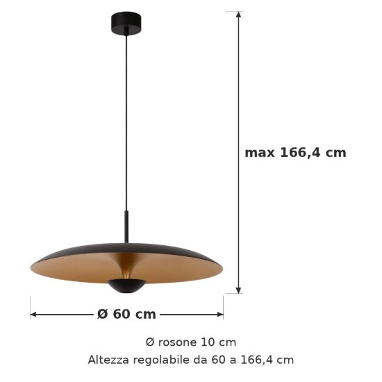 Lampadario a sospensione a disco per sala da pranzo contemporaneo nero oro led 16w 2700k