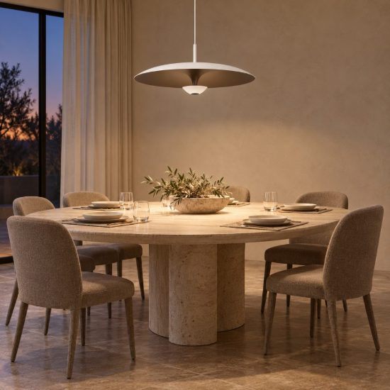 Lampadario a sospensione a disco per sala da pranzo contemporaneo bianco champagne led 16w 2700k