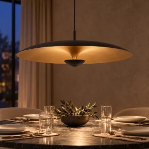 Lampadario a sospensione a disco per sala da pranzo contemporaneo nero oro led 22w 2700k