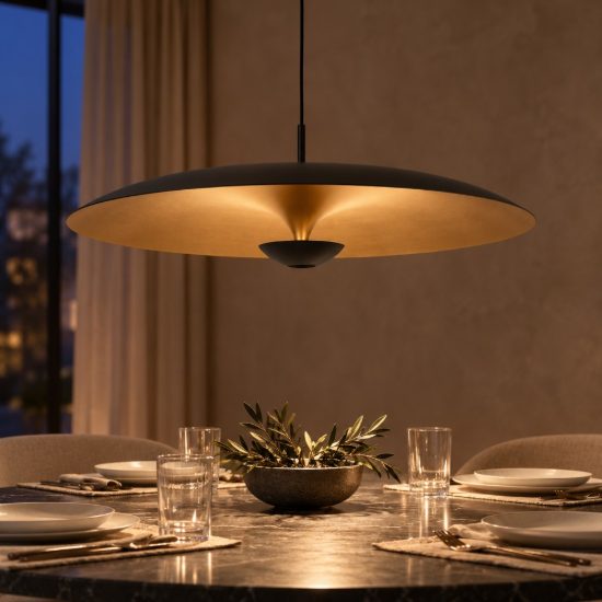 Lampadario a sospensione a disco per sala da pranzo contemporaneo nero oro led 22w 2700k