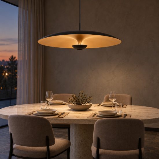 Lampadario a sospensione a disco per sala da pranzo contemporaneo nero oro led 22w 2700k