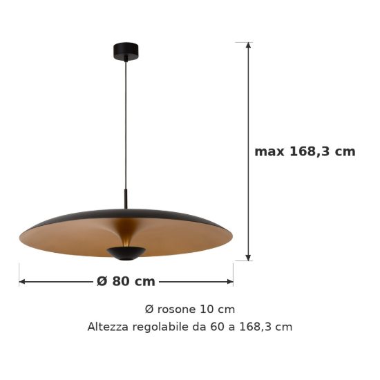 Lampadario a sospensione a disco per sala da pranzo contemporaneo nero oro led 22w 2700k