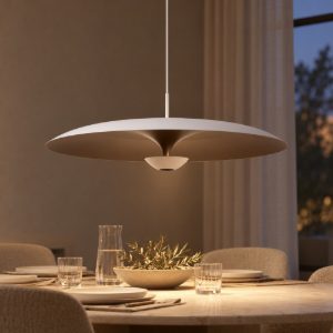 Lampadario a sospensione a disco per sala da pranzo contemporaneo bianco champagne led 22w 2700k