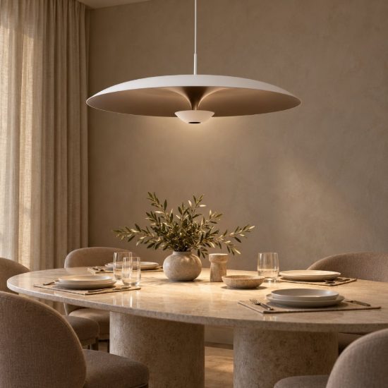 Lampadario a sospensione a disco per sala da pranzo contemporaneo bianco champagne led 22w 2700k