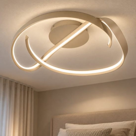 Plafoniera a onda per camera da letto moderna tortora led 46w cct 2200k 2700k 3000k