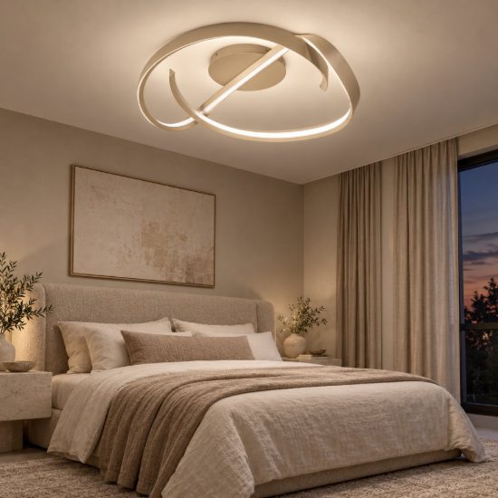 Plafoniera a onda per camera da letto moderna tortora led 46w cct 2200k 2700k 3000k