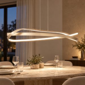Lampadario a sospensione a onda per soggiorno moderno tortora led 46w cct 2200k 2700k 3000k