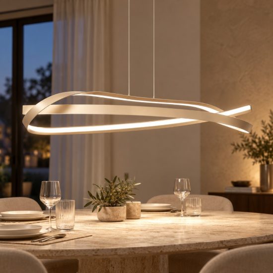 Lampadario a sospensione a onda per soggiorno moderno tortora led 46w cct 2200k 2700k 3000k