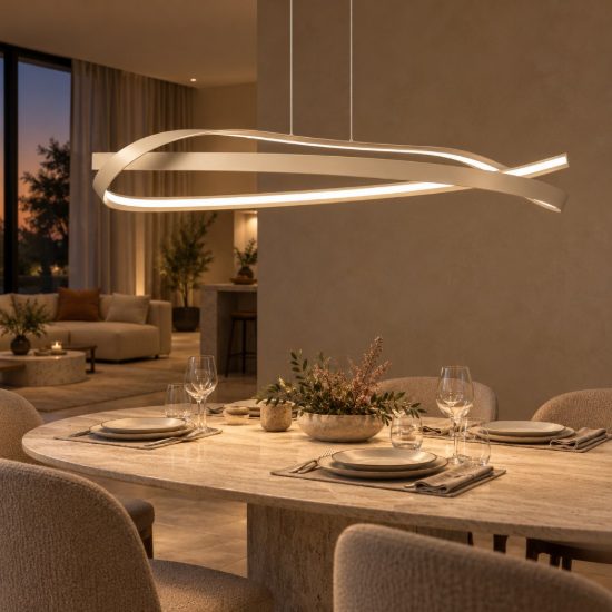 Lampadario a sospensione a onda per soggiorno moderno tortora led 46w cct 2200k 2700k 3000k