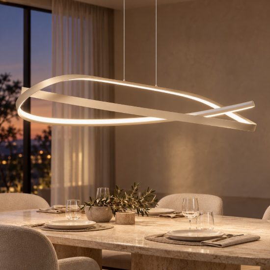 Lampadario a sospensione a onda per soggiorno moderno tortora led 58w cct 2200k 2700k 3000k