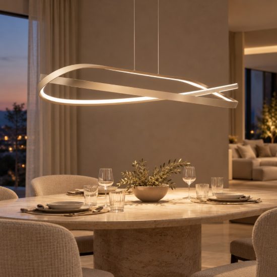 Lampadario a sospensione a onda per soggiorno moderno tortora led 58w cct 2200k 2700k 3000k