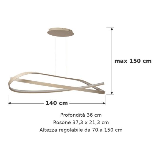 Lampadario a sospensione a onda per soggiorno moderno tortora led 58w cct 2200k 2700k 3000k