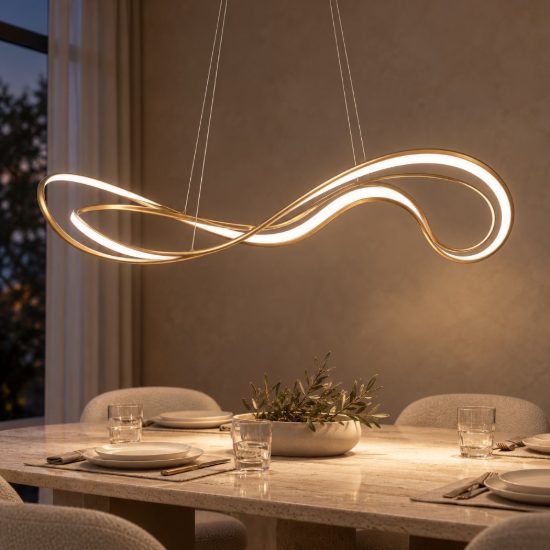 Lampadario a sospensione a onda per sala da pranzo contemporaneo oro led 54w 2700k