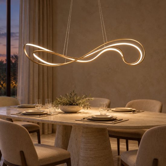 Lampadario a sospensione a onda per sala da pranzo contemporaneo oro led 54w 2700k