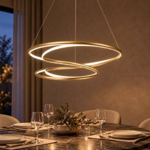 Lampadario a sospensione a spirale per sala da pranzo contemporaneo oro led 74w 2700k
