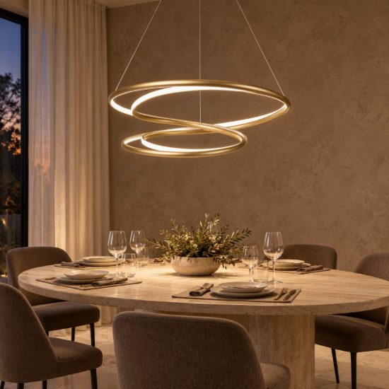 Lampadario a sospensione a spirale per sala da pranzo contemporaneo oro led 74w 2700k