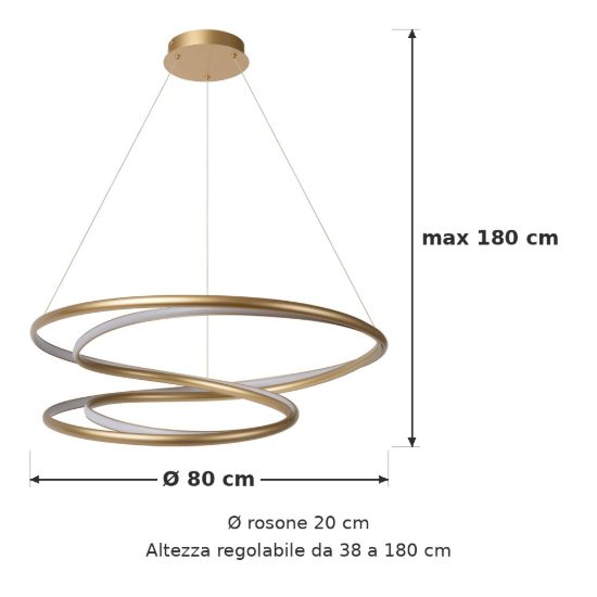 Lampadario a sospensione a spirale per sala da pranzo contemporaneo oro led 74w 2700k