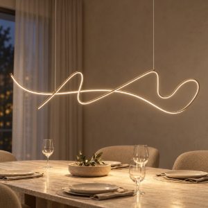 Lampadario a sospensione a onda per sala da pranzo contemporaneo champagne led 47w 2700k