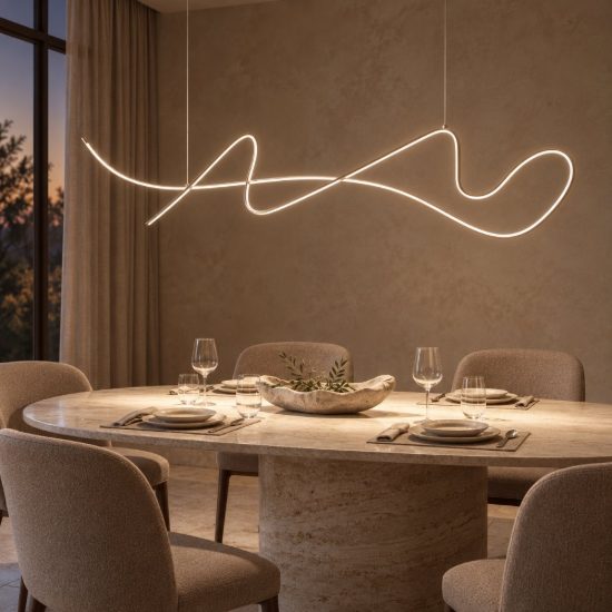 Lampadario a sospensione a onda per sala da pranzo contemporaneo champagne led 47w 2700k