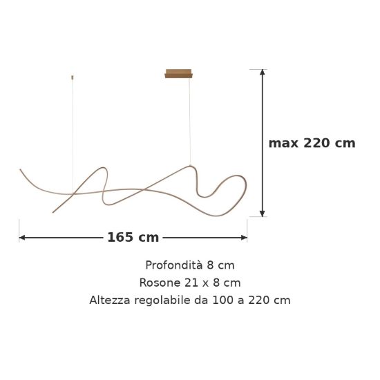 Lampadario a sospensione a onda per sala da pranzo contemporaneo champagne led 47w 2700k