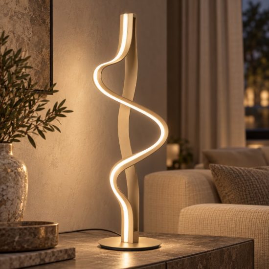 Lampada da tavolo a onda per soggiorno contemporanea champagne led 19w 2700k touch dimmer