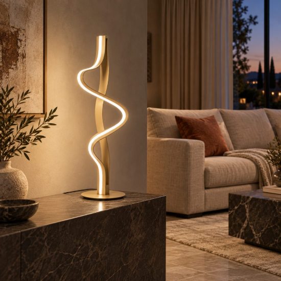 Lampada da tavolo a onda per soggiorno contemporanea champagne led 19w 2700k touch dimmer