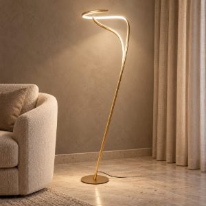 Piantana a spirale per soggiorno contemporanea oro led 28w 2700k dimmerabile