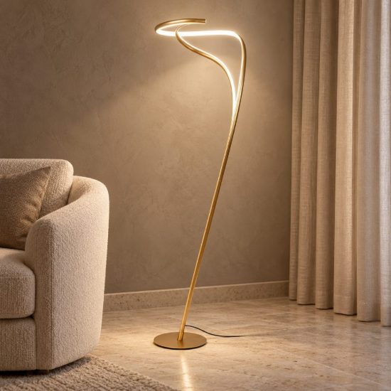 Piantana a spirale per soggiorno contemporanea oro led 28w 2700k dimmerabile