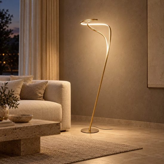 Piantana a spirale per soggiorno contemporanea oro led 28w 2700k dimmerabile