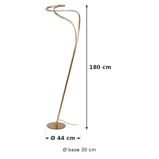 Piantana a spirale per soggiorno contemporanea oro led 28w 2700k dimmerabile