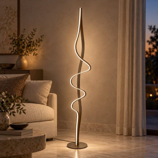 Piantana a onda per soggiorno contemporanea oro led 38w 2700k dimmerabile