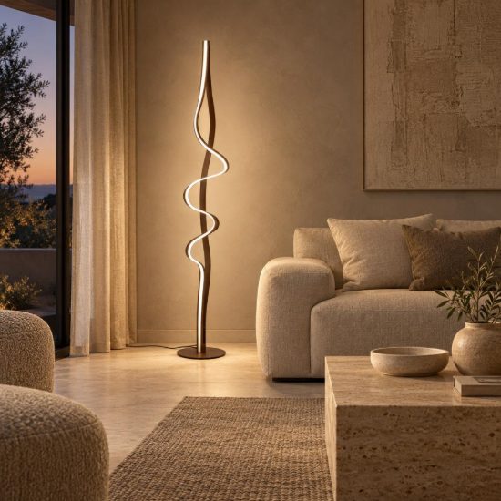 Piantana a onda per soggiorno contemporanea oro led 38w 2700k dimmerabile