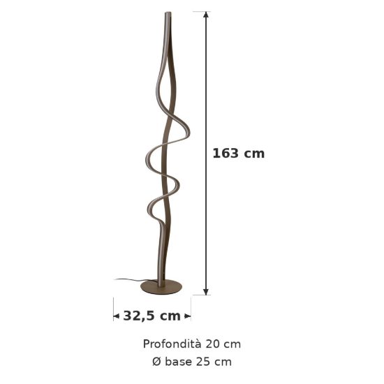 Piantana a onda per soggiorno contemporanea oro led 38w 2700k dimmerabile