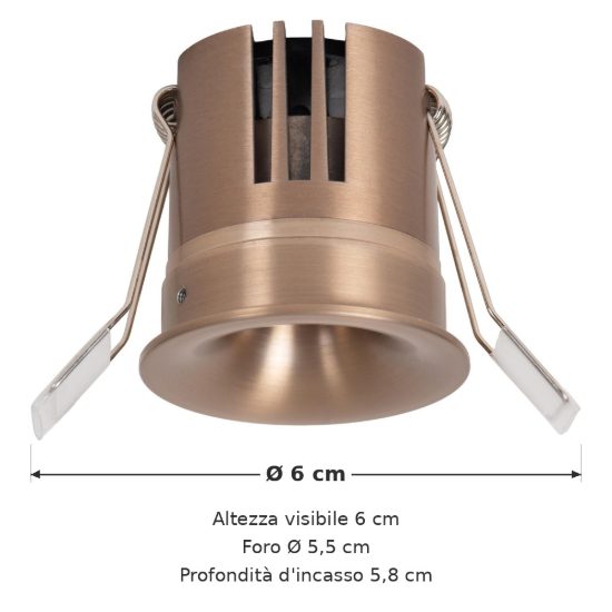 Faretto da incasso per cartongesso rotondo champagne led 8w cct 2700k 3300k 4000k
