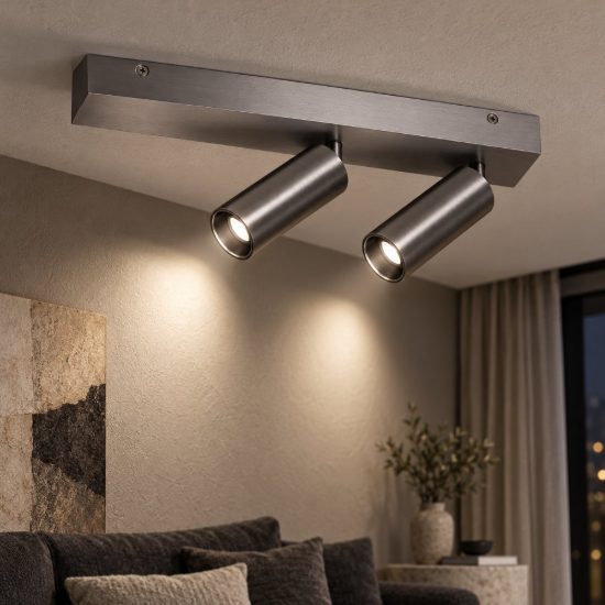 Plafoniera con 2 faretti orientabili moderna canna di fucile led 16w cct 2700k 4000k smart
