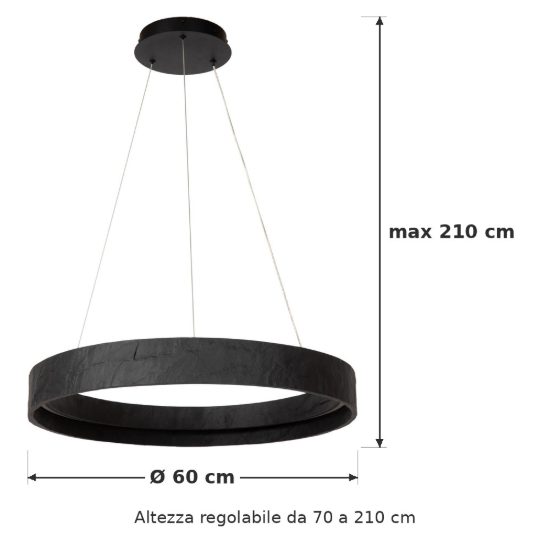 Lampadario ad anello per soggiorno moderno nero led 36w cct 2200k 2700k 3300k