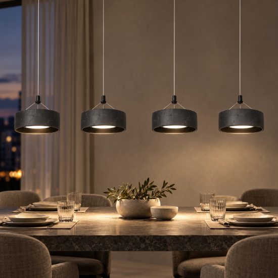 Lampadario con 4 pendenti lineare per soggiorno moderno nero led 40w cct 2200k 2700k 3300k