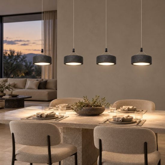 Lampadario con 4 pendenti lineare per soggiorno moderno nero led 40w cct 2200k 2700k 3300k