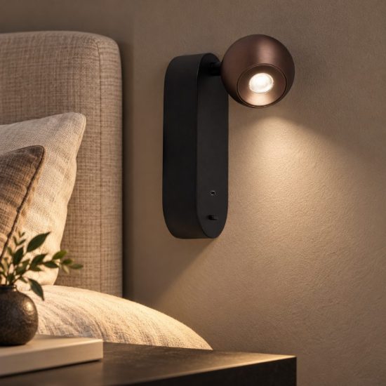 Applique per comodino camera da letto moderna grigio ferro led 6w cct 2700k 4000k
