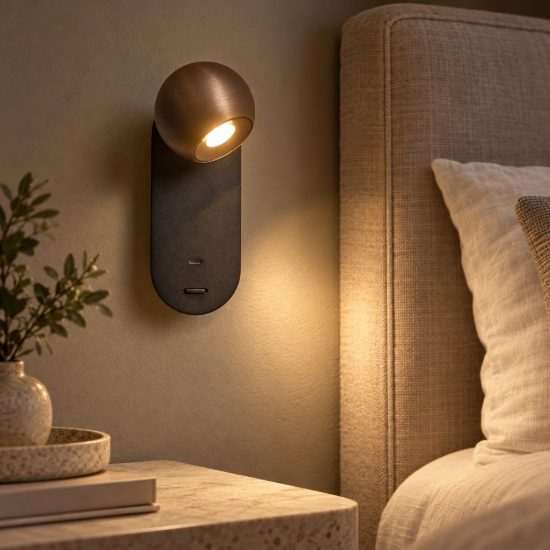 Applique per comodino camera da letto moderna caffe nero led 6w cct 2700k 4000k